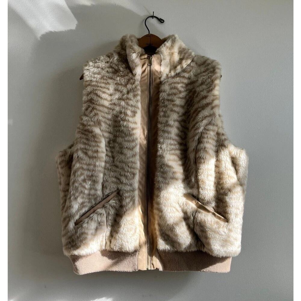 Vintage Y2K Faux Fur Vest |2000s Jou Jou Tiger Print | Size L/XL